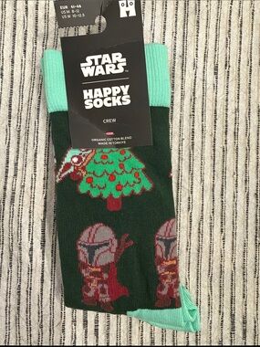Happy Socks Star Wars Dark Green Crew Socks with Mint Accents